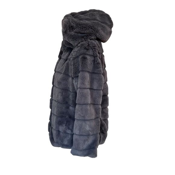 Apparis Goldie 3 Short Faux Vegan Fur Oversized Hood Jacket Carbon Gray S - Picture 4 of 8